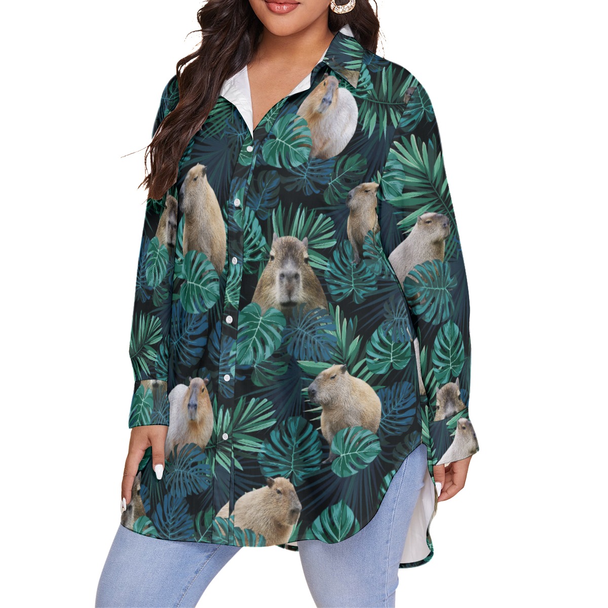 Tropical Capybara Plus Size Hawaiian Shirt For Women