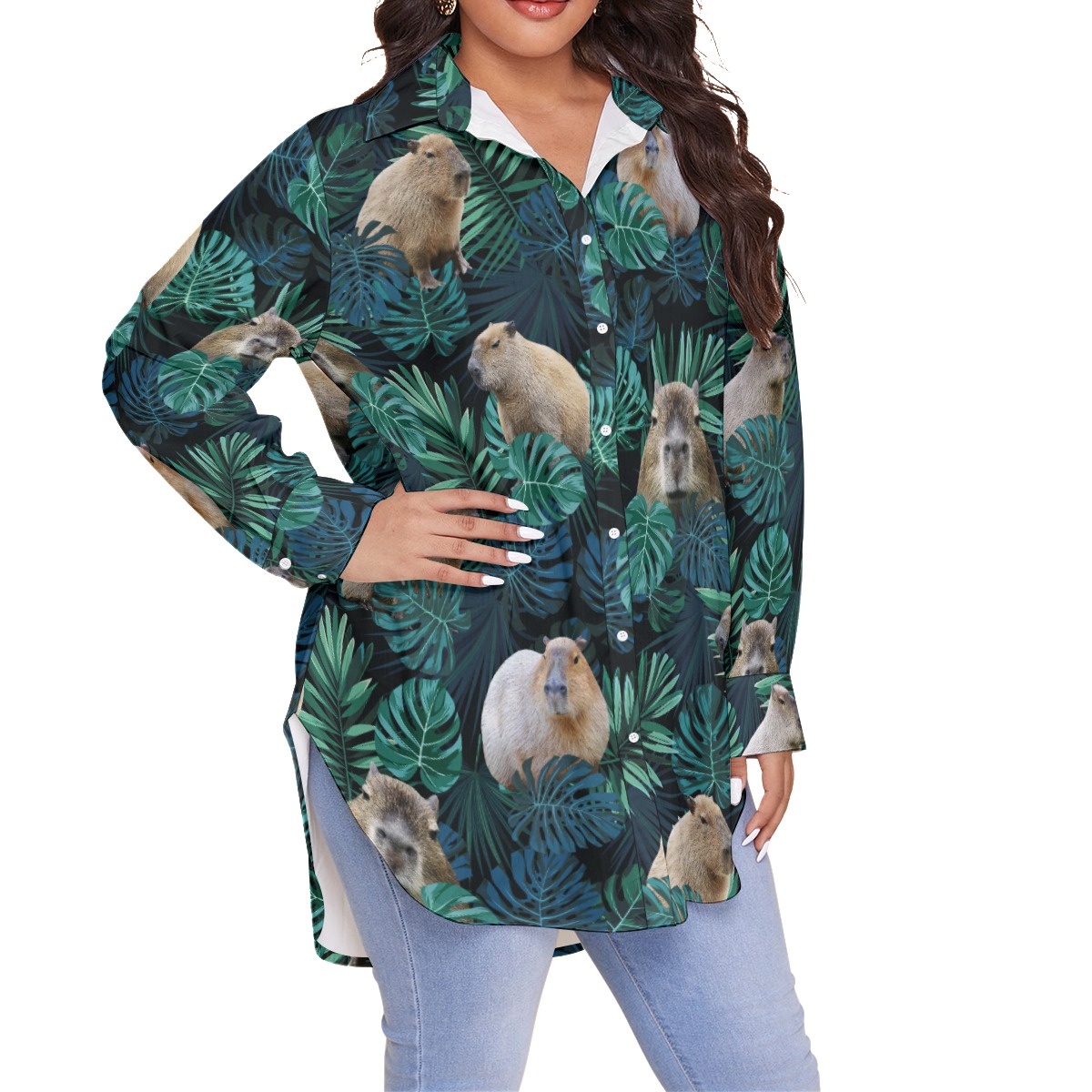 Tropical Capybara Plus Size Hawaiian Shirt For Women