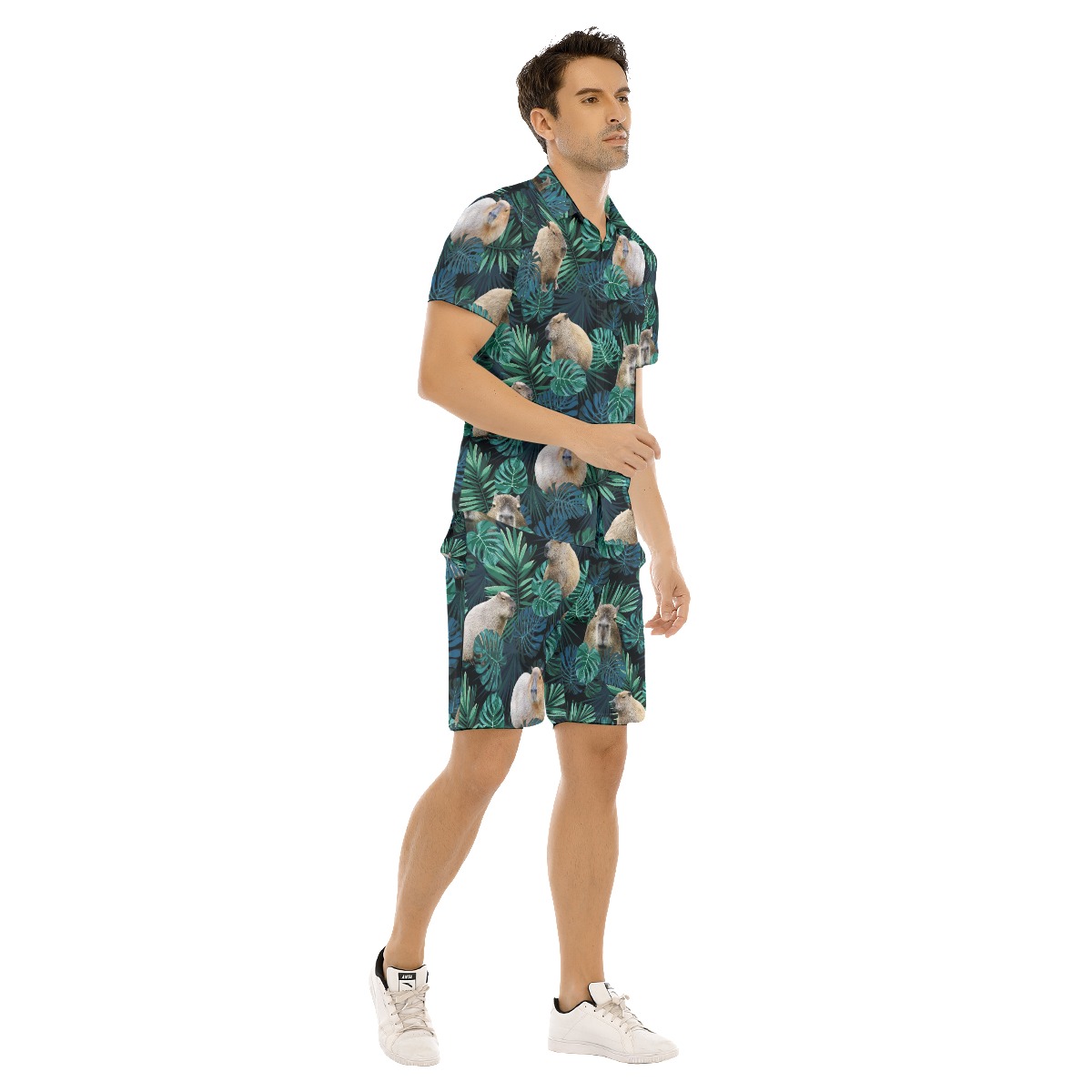 Tropical Capybara Hawaiian Shirt and Shorts Set for Men