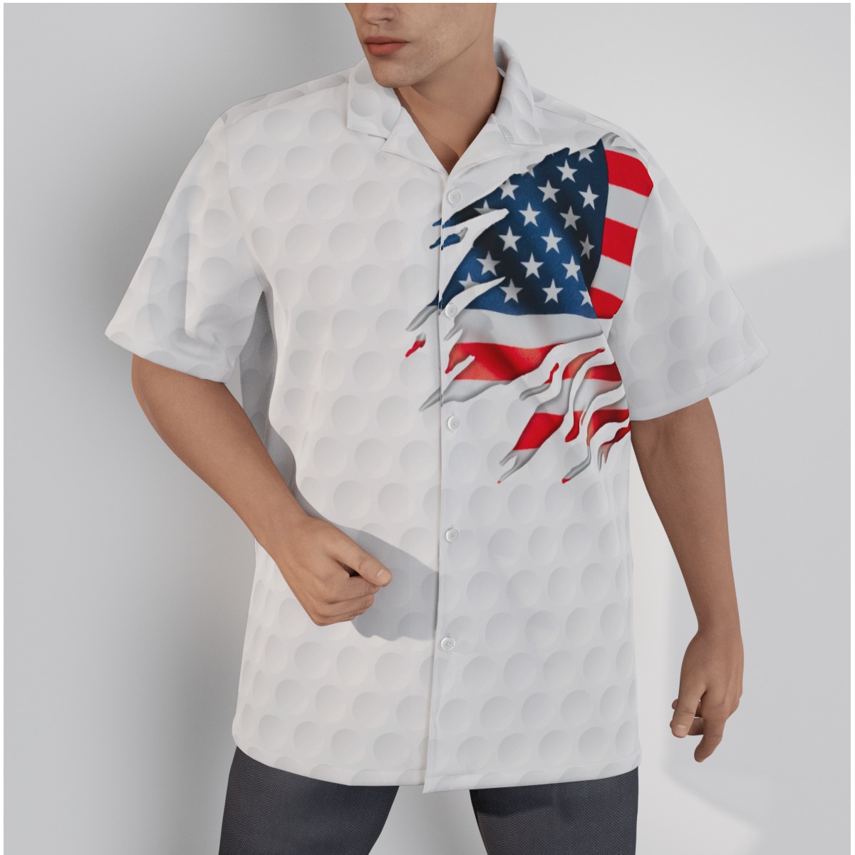 American Flag Cotton Hawaiian Golf Shirt