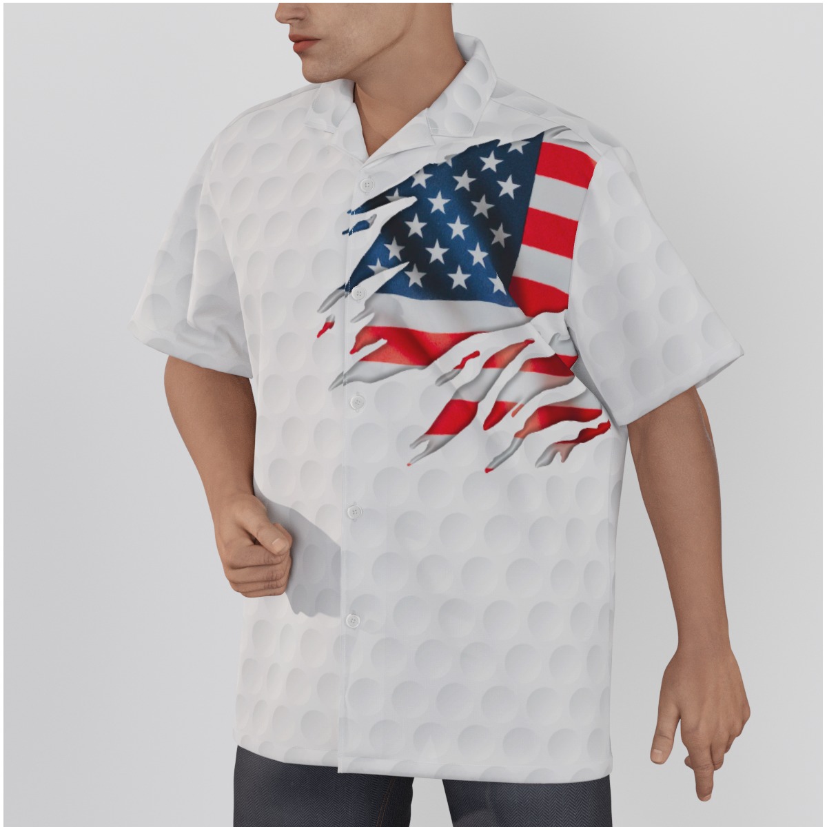 American Flag Cotton Hawaiian Golf Shirt