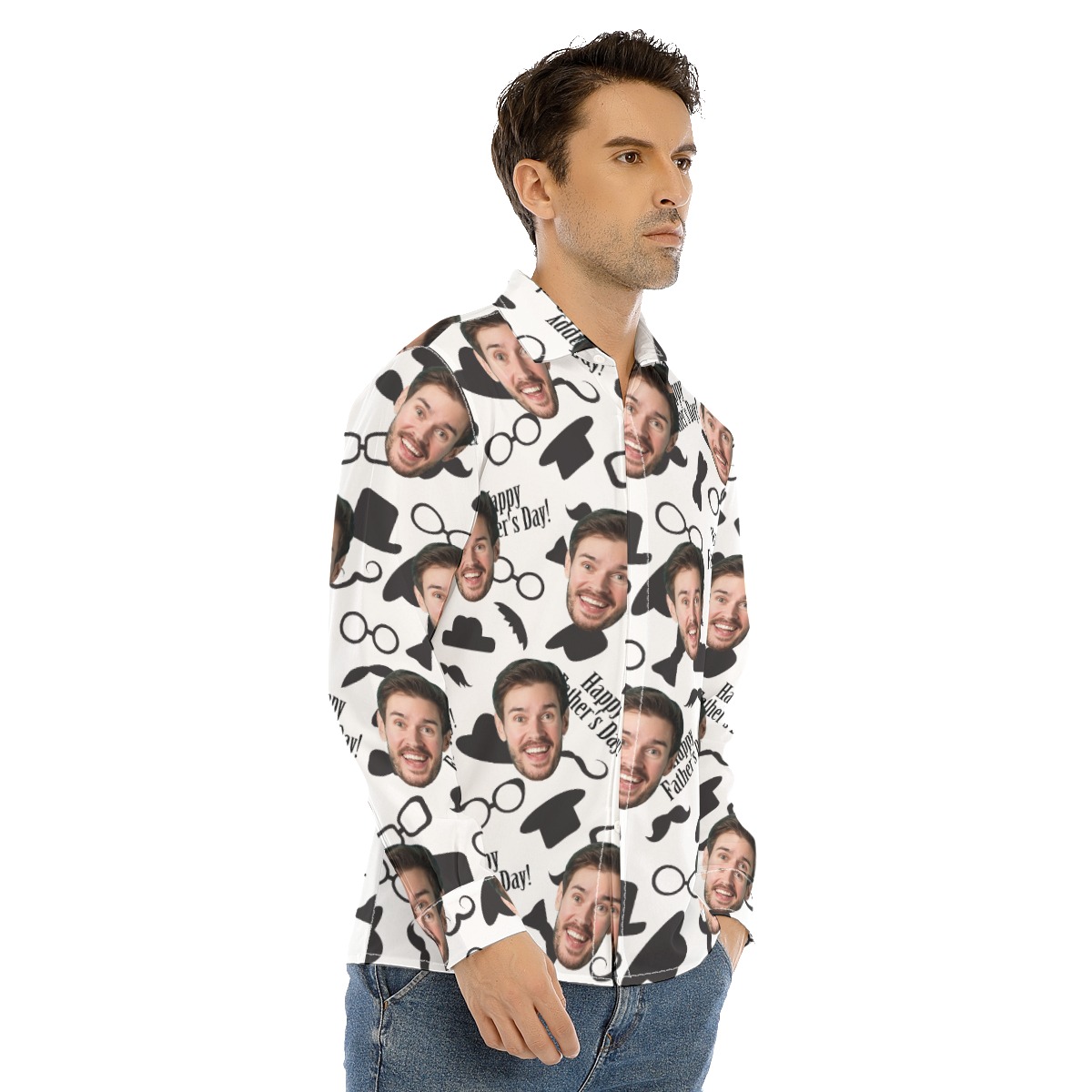 Custom Face Happy Father's Day Hawaiian Long Sleeve Shirt