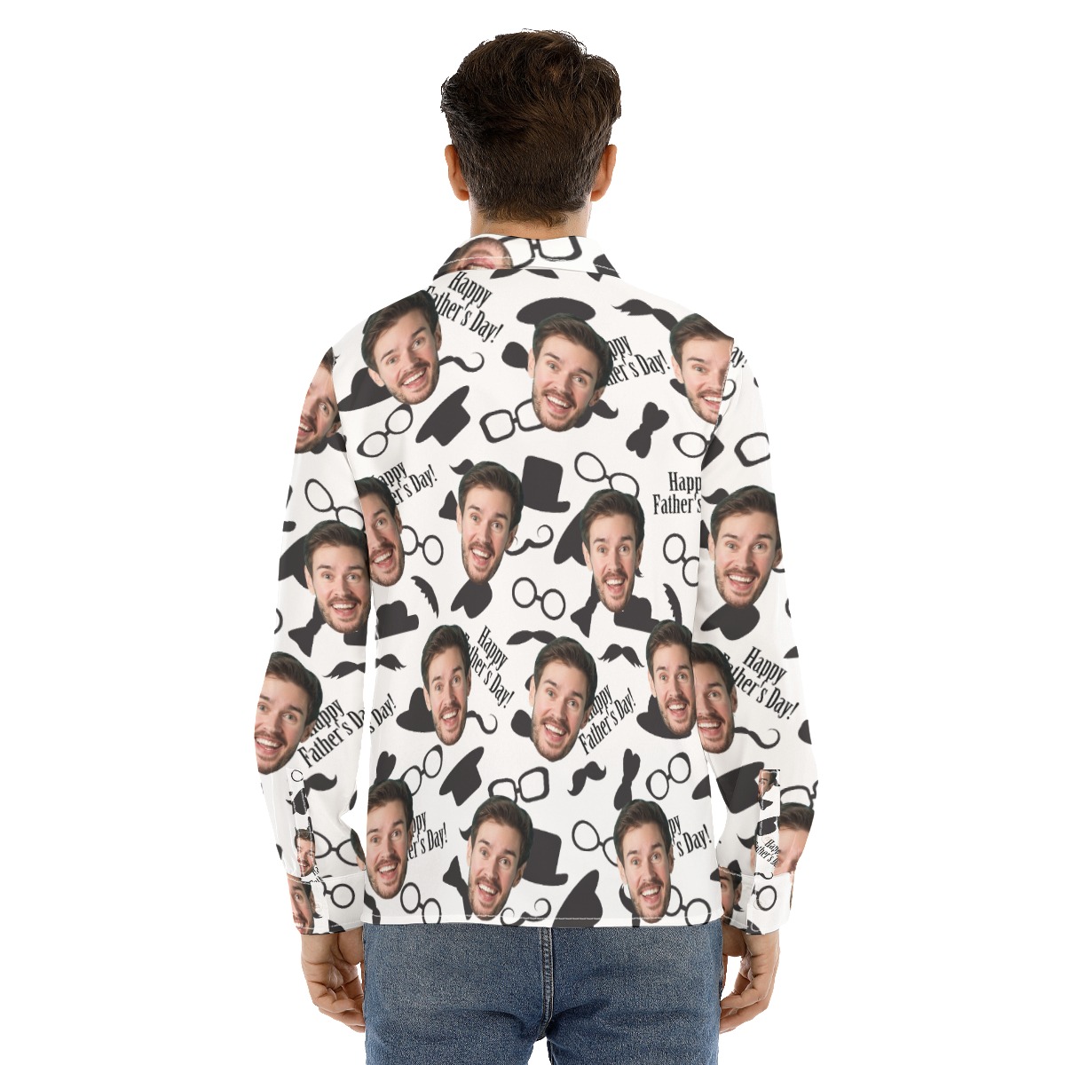 Custom Face Happy Father's Day Hawaiian Long Sleeve Shirt