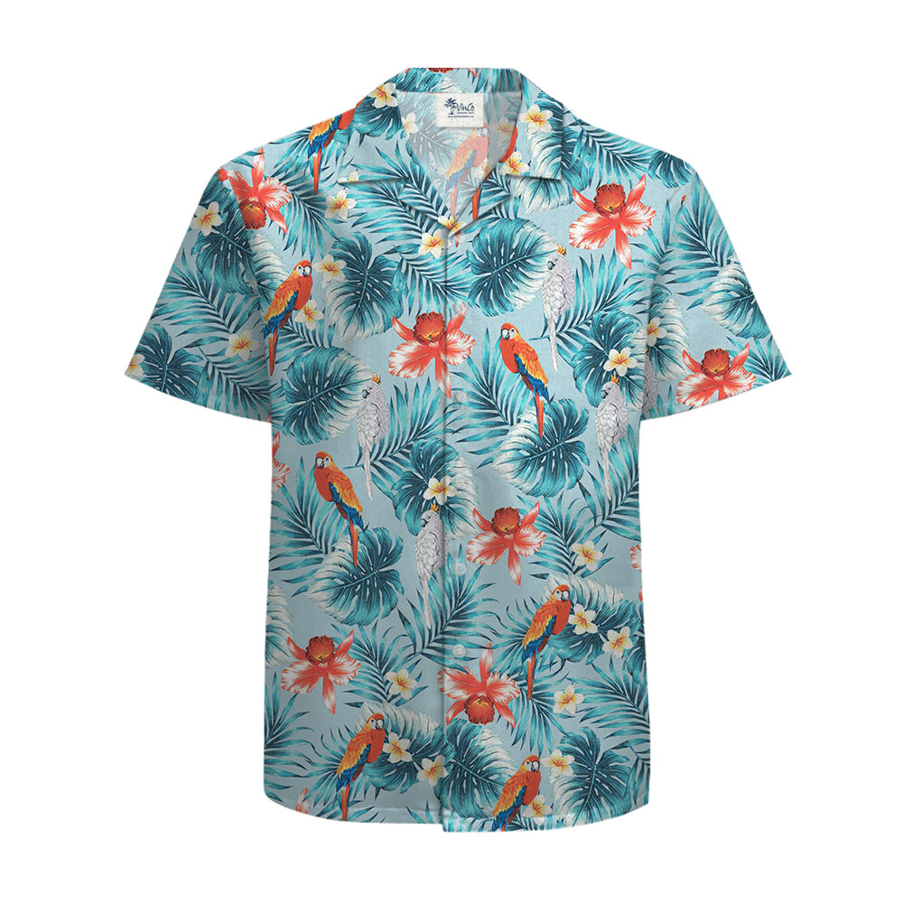 Floral Parrots Hawaiian Shirts For Men Premium Cotton - variant image 1