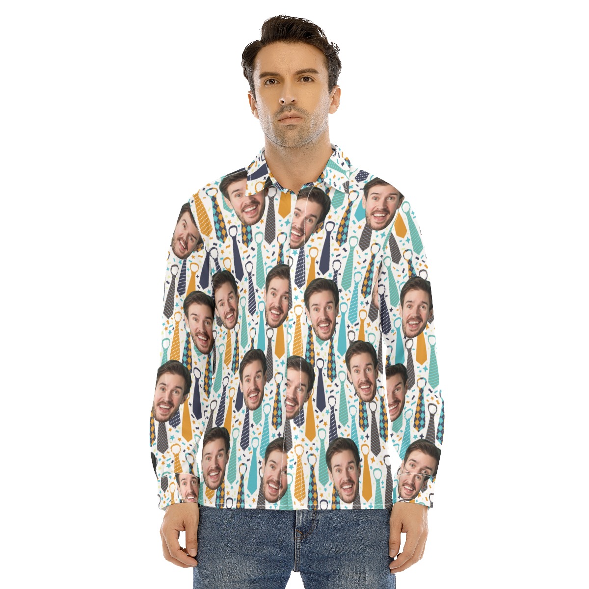 Happy Father's Day Custom Face Hawaiian Long Sleeve Shirt - variant image 1