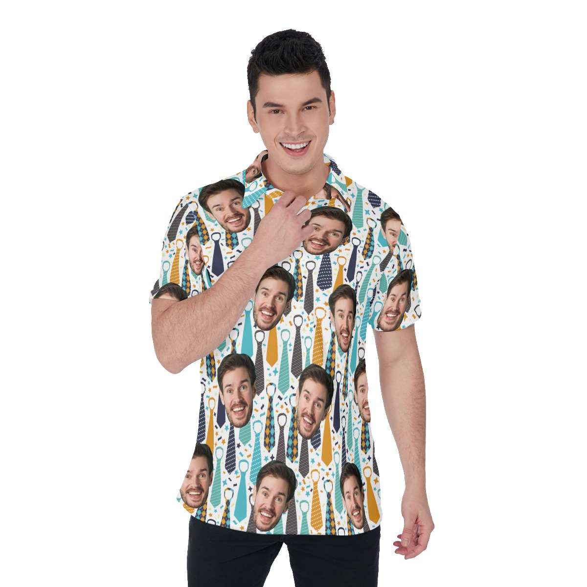 Custom Father's Face Hawaiian Polo Shirt - variant image 1