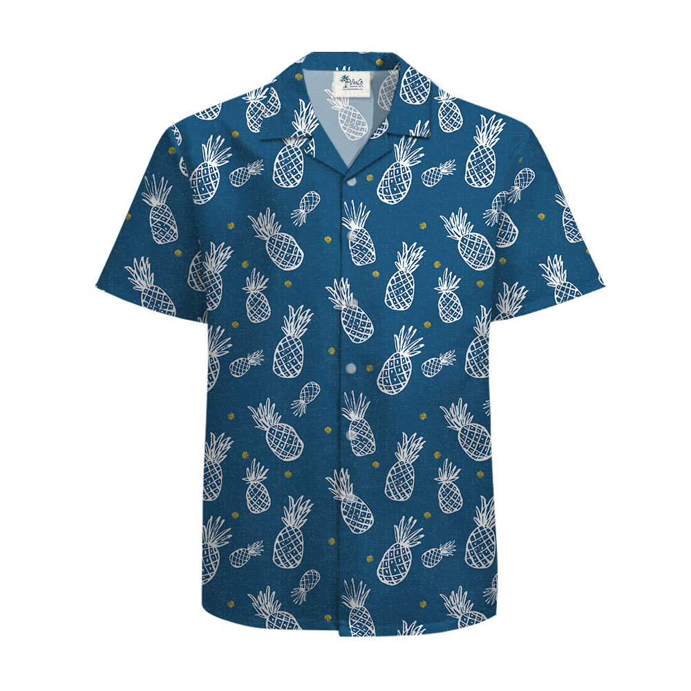 Navy Pineapple Cotton Hawaiian Shirts For Summer - variant image 1
