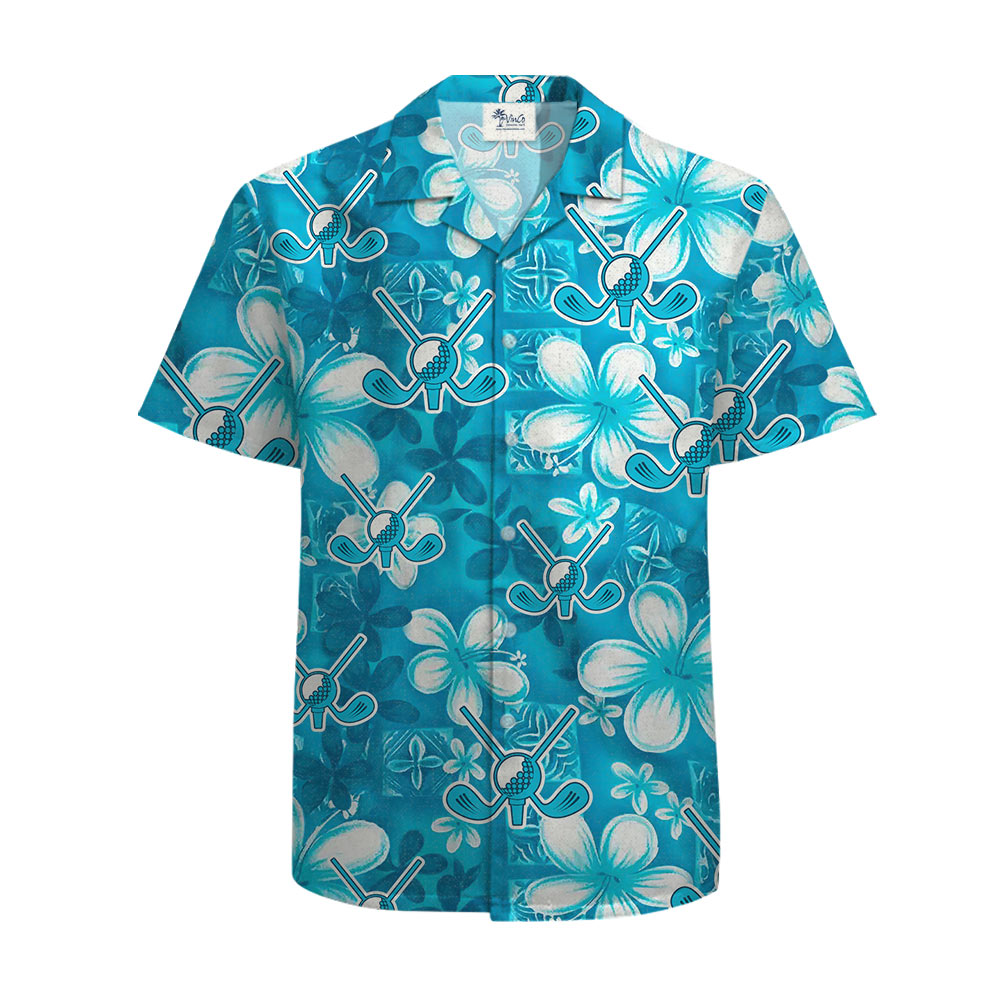 Floral Cotton Hawaiian Golf Shirt Blue Print For Men - variant image 1