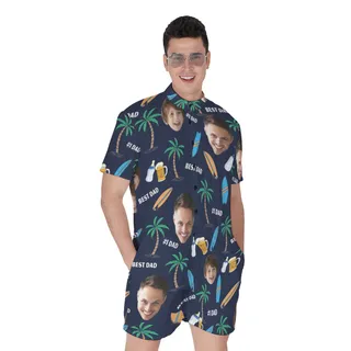 Funny Custom Face Father And Kid Hawaiian Romper