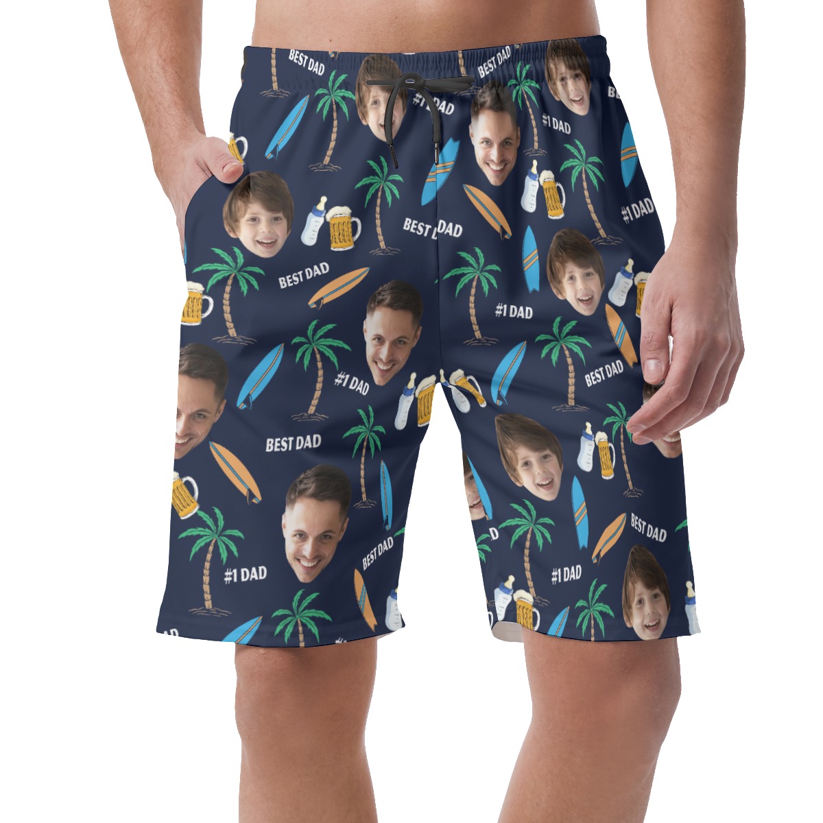 Custom Face #1 Dad Hawaiian Beach Shorts - variant image 1