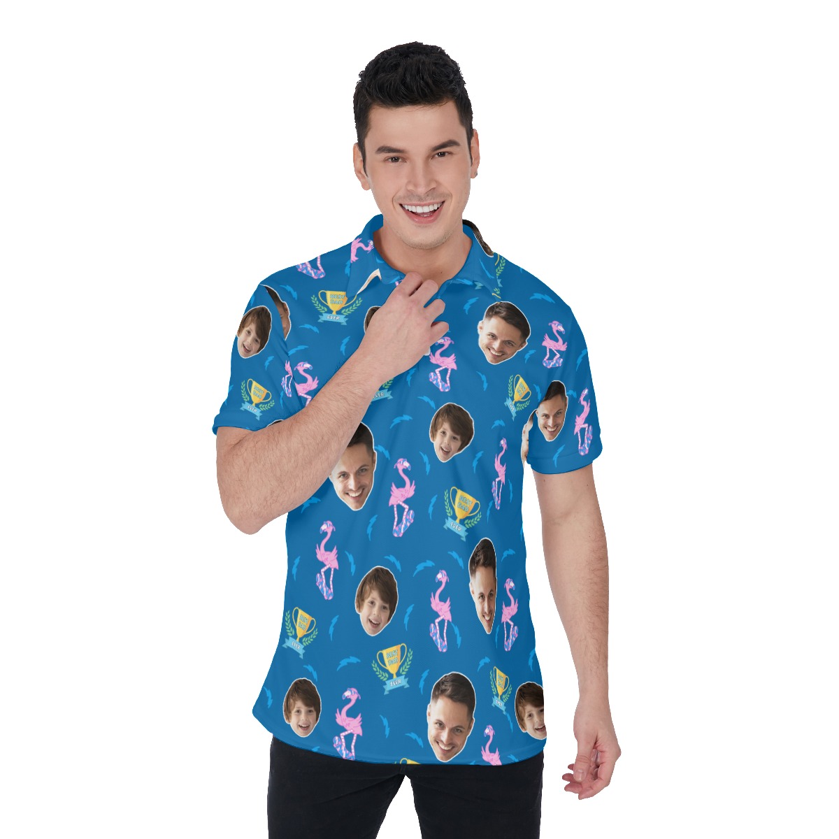 Funny Custom Face Father's Day Hawaiian Polo Shirt - variant image 1