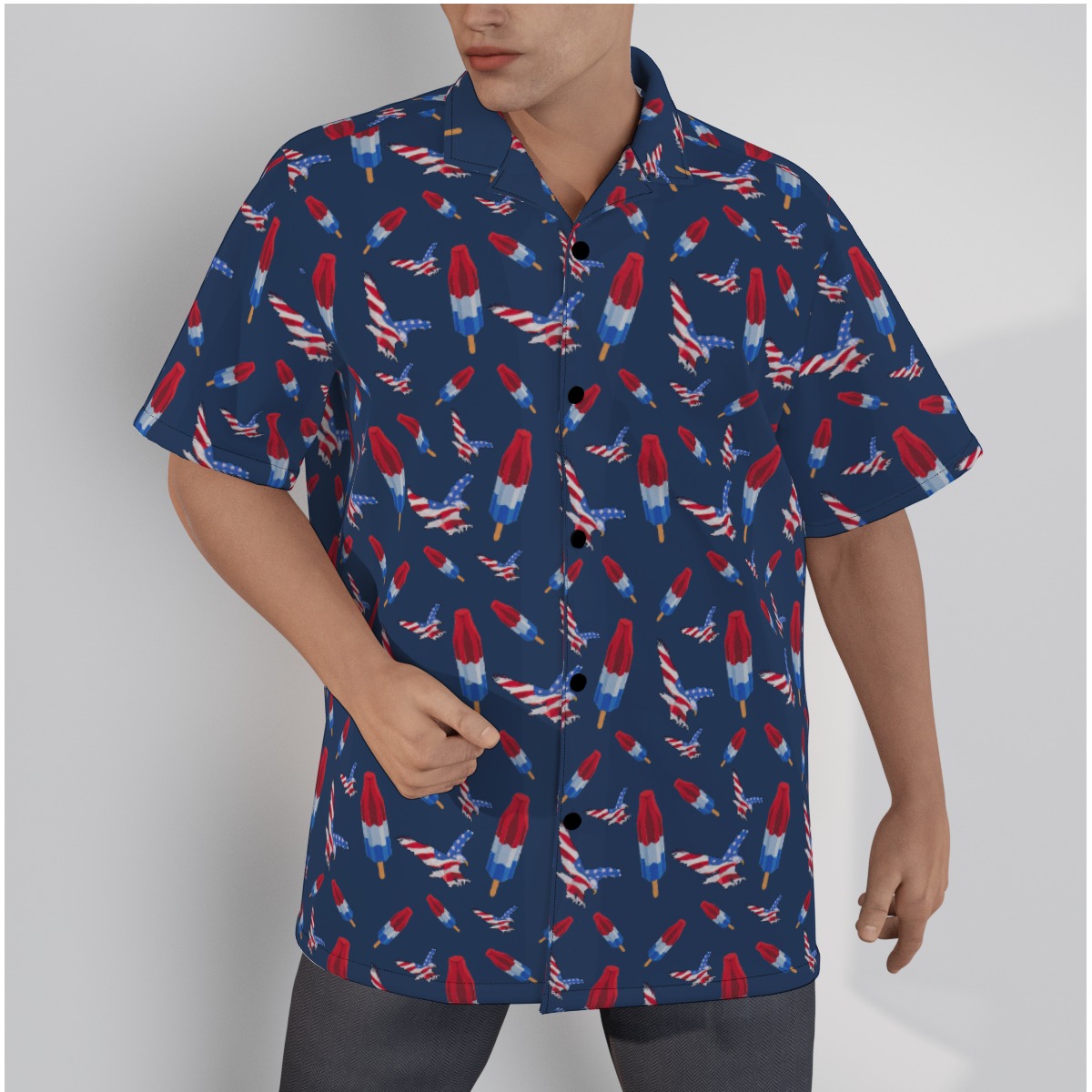 American Eagle Men's Hawaiian Shirt Cotton Navy