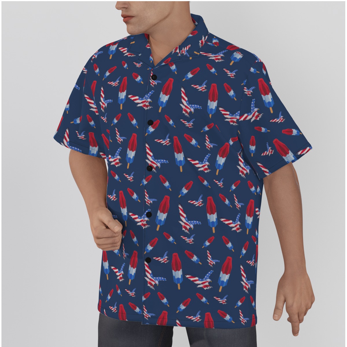 American Eagle Men's Hawaiian Shirt Cotton Navy