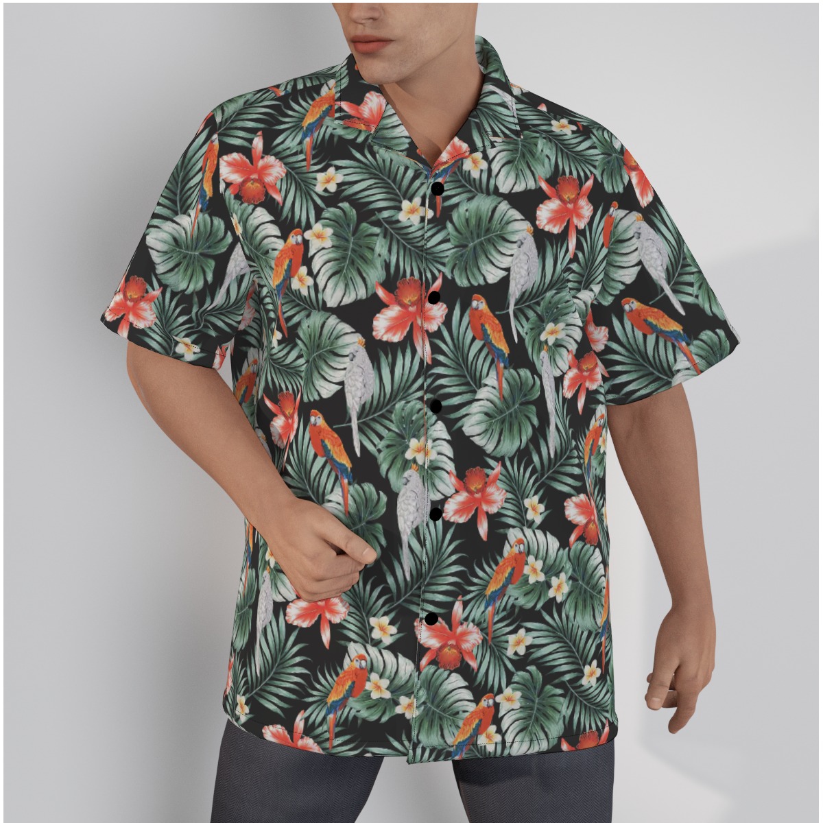 Parrots Tropical Hawaiian Shirt Cotton For Men