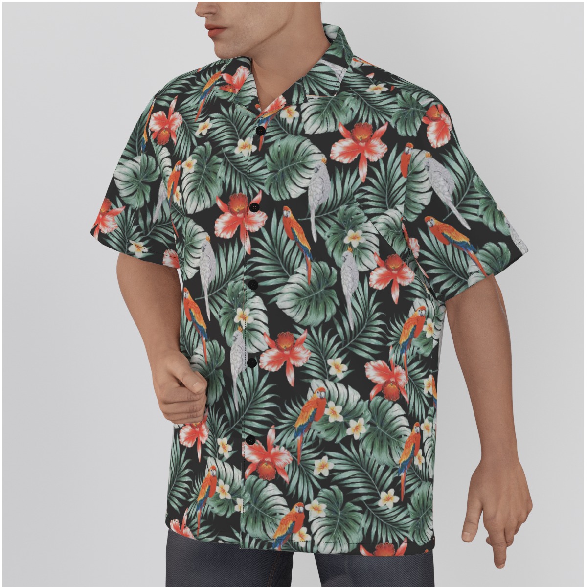 Parrots Tropical Hawaiian Shirt Cotton For Men
