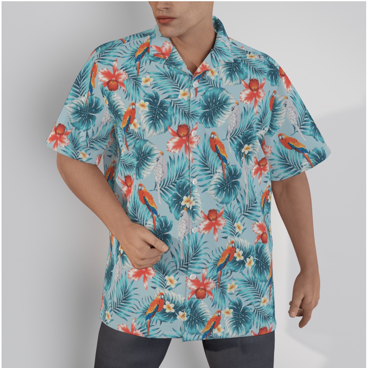 Floral Parrots Hawaiian Shirts For Men Premium Cotton