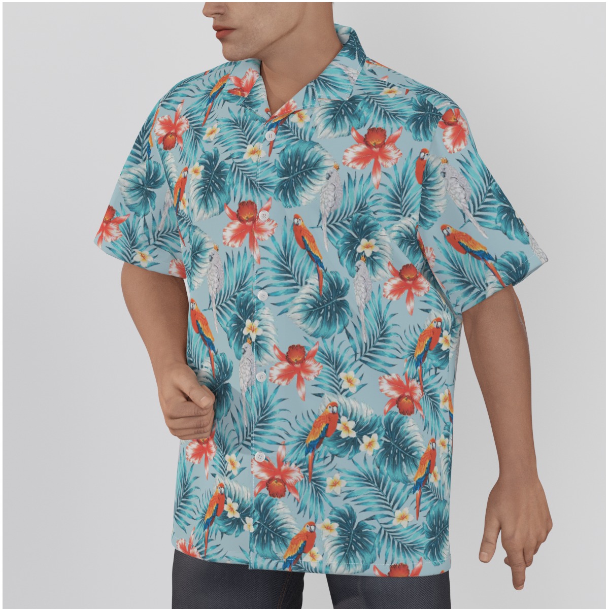 Floral Parrots Hawaiian Shirts For Men Premium Cotton