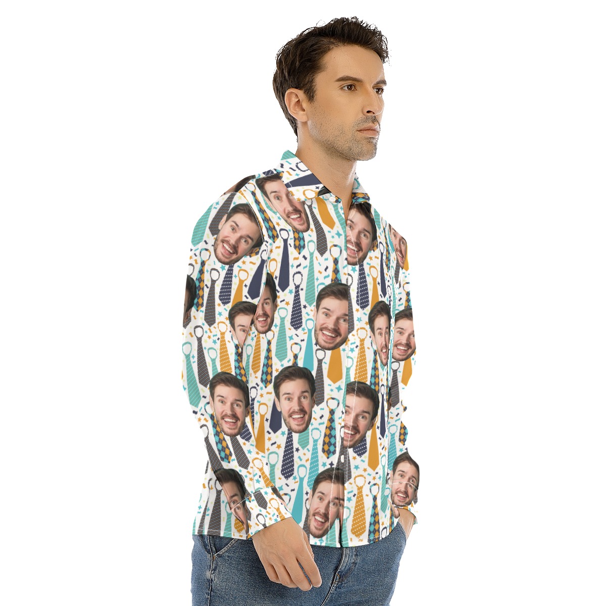 Happy Father's Day Custom Face Hawaiian Long Sleeve Shirt