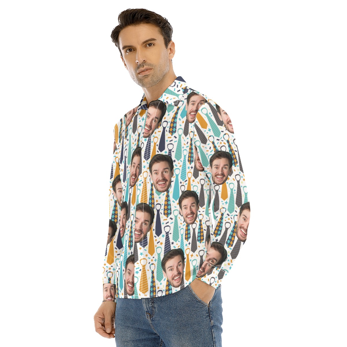 Happy Father's Day Custom Face Hawaiian Long Sleeve Shirt