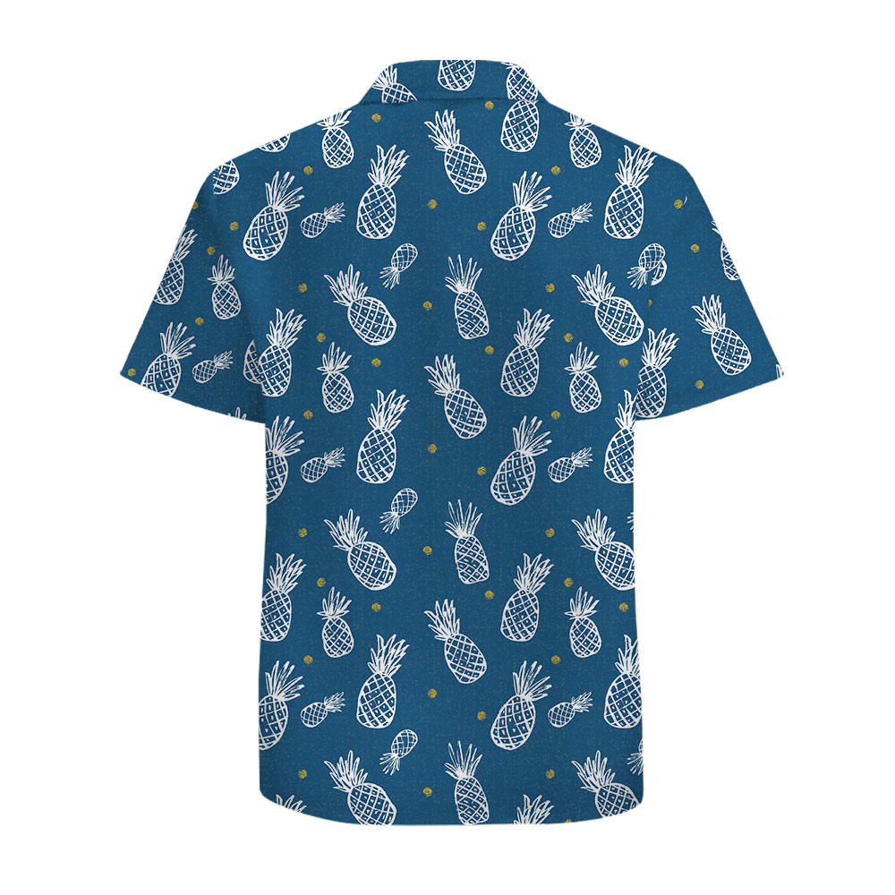 Navy Pineapple Cotton Hawaiian Shirts For Summer