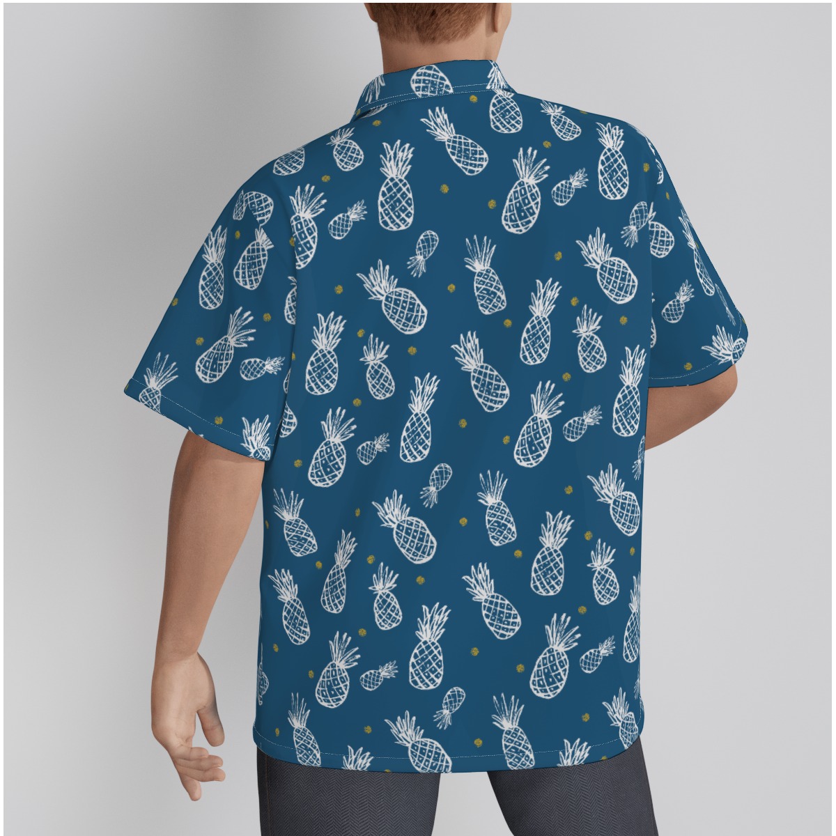 Navy Pineapple Cotton Hawaiian Shirts For Summer