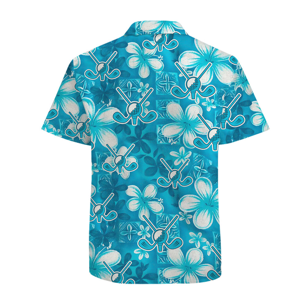 Floral Cotton Hawaiian Golf Shirt Blue Print For Men