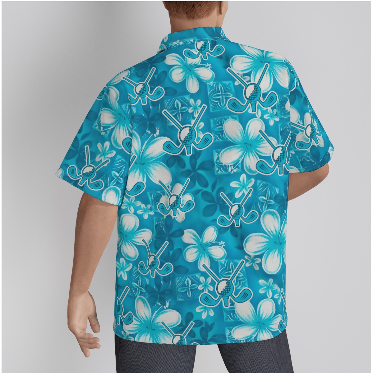 Floral Cotton Hawaiian Golf Shirt Blue Print For Men