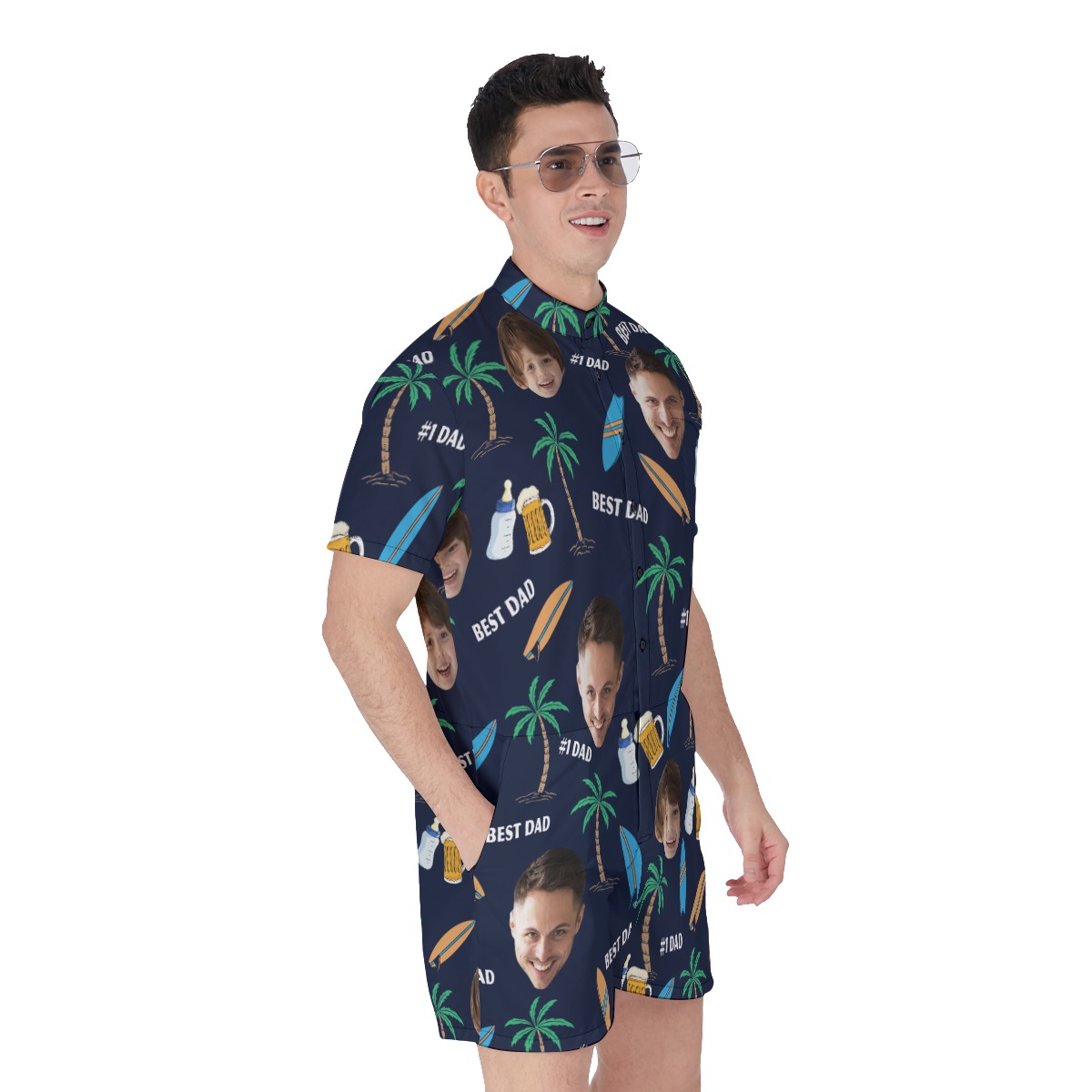 Funny Custom Face Father And Kid Hawaiian Romper