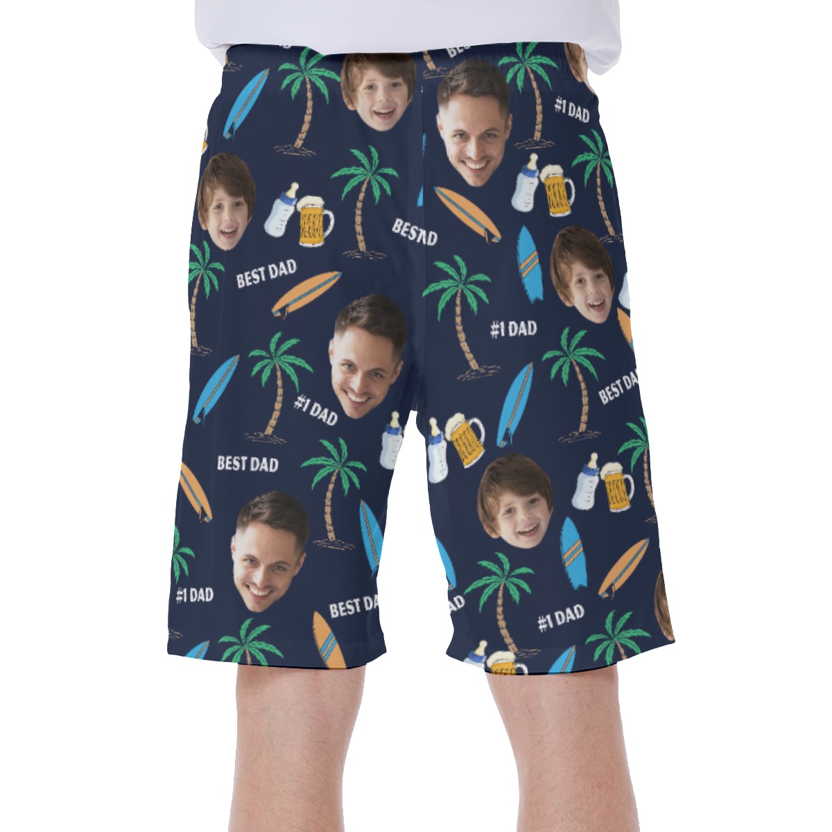 Funny Custom Face Father And Kid Hawaiian Swim Trunks