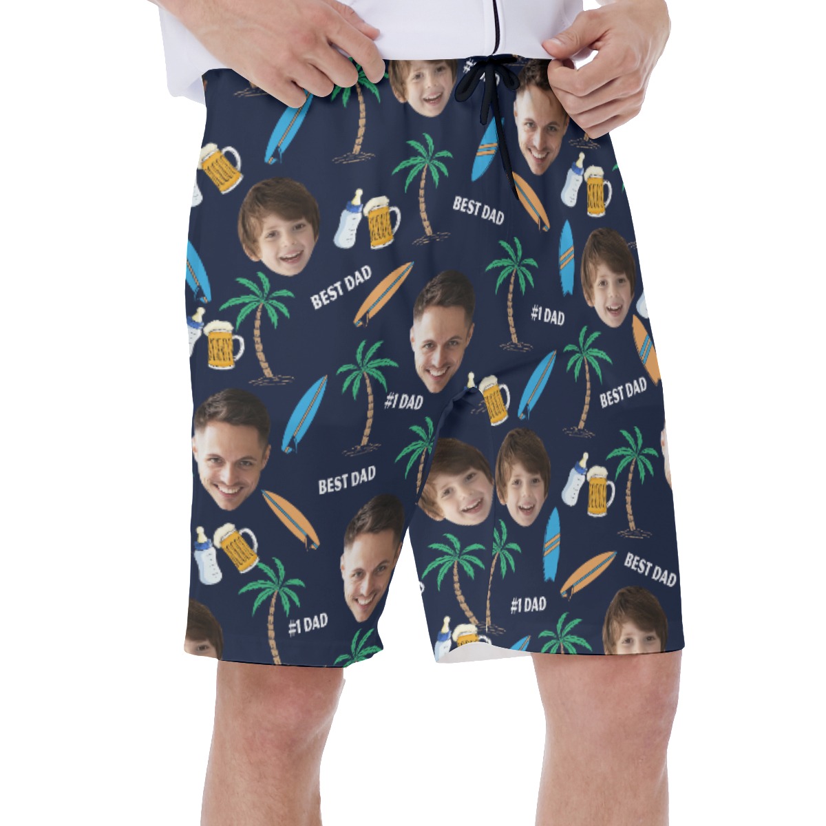 Funny Custom Face Father And Kid Hawaiian Swim Trunks