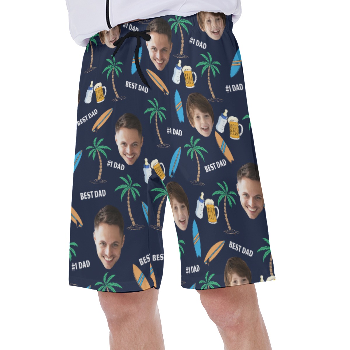 Funny Custom Face Father And Kid Hawaiian Swim Trunks