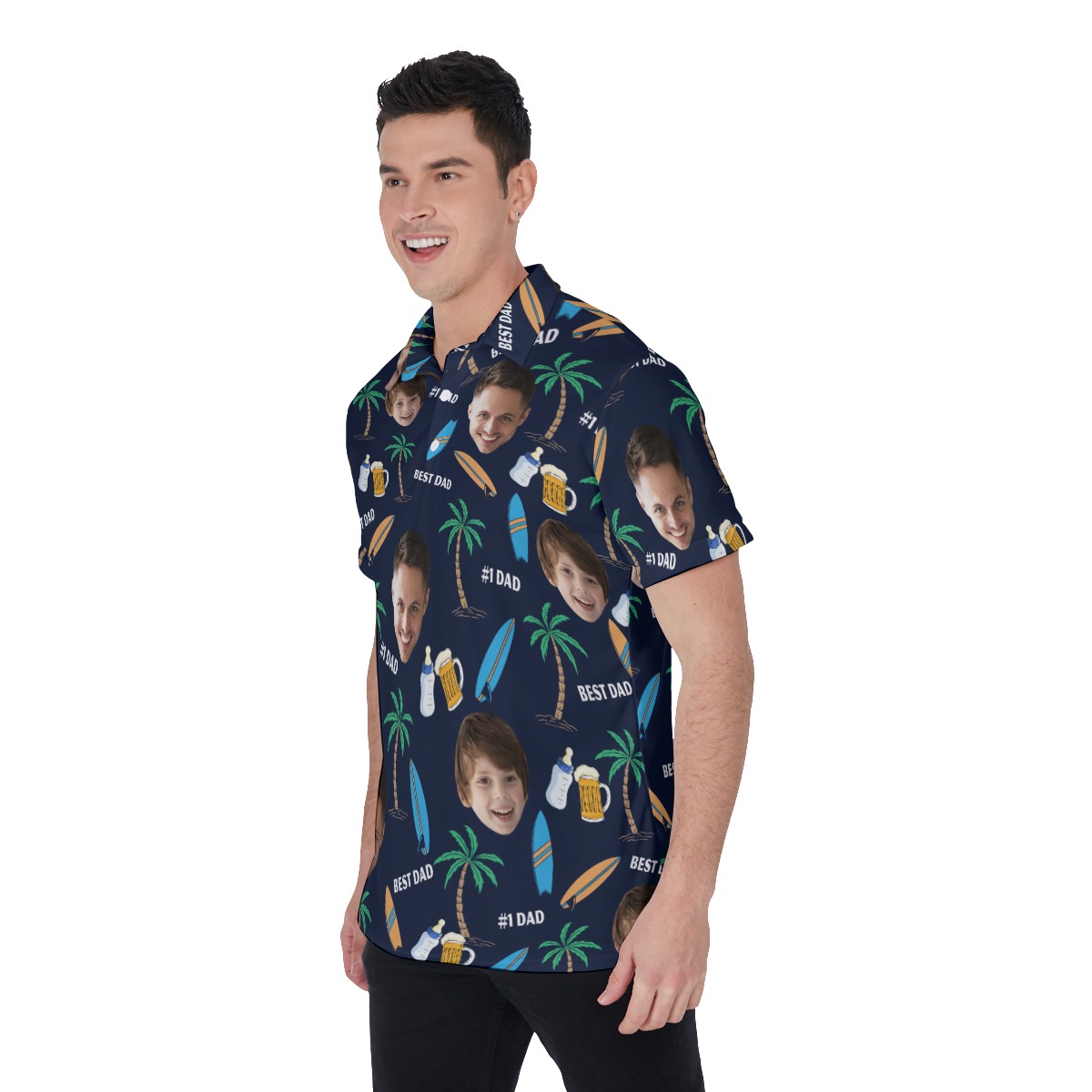 Funny Custom Face Father And Kid Hawaiian Polo Shirt