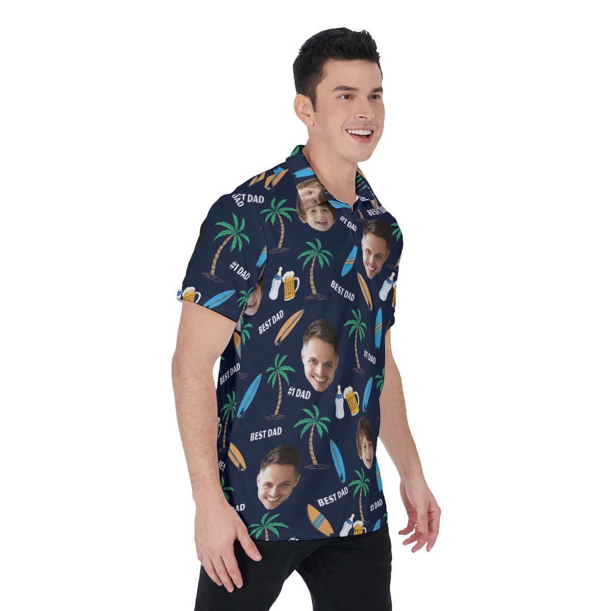 Funny Custom Face Father And Kid Hawaiian Polo Shirt