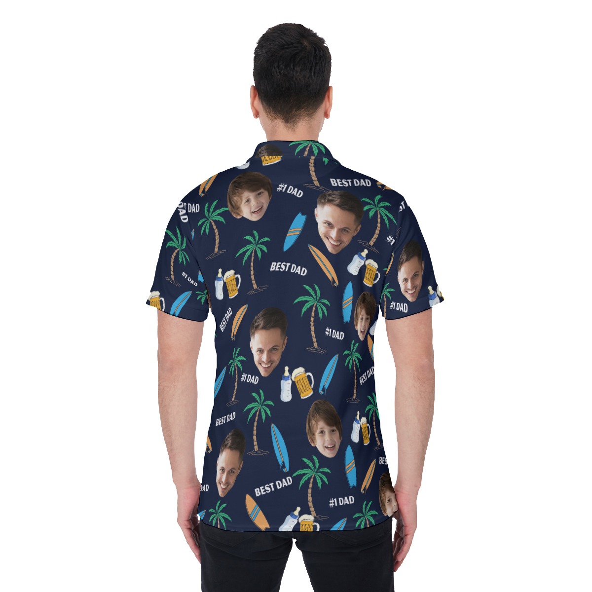Funny Custom Face Father And Kid Hawaiian Polo Shirt