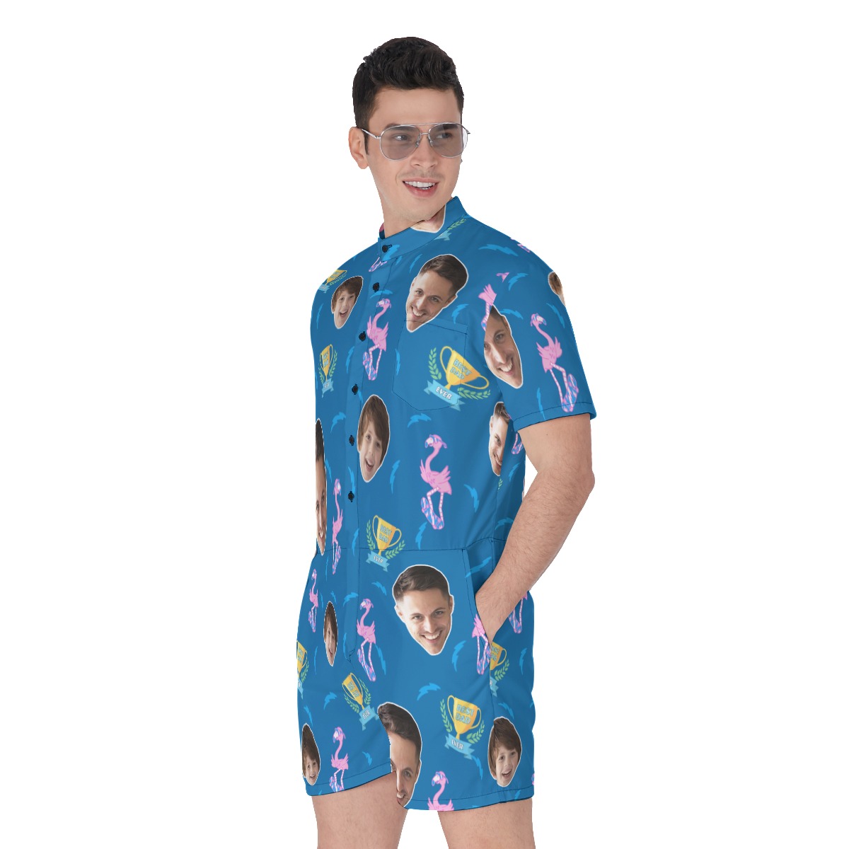 Funny Custom Face Father And Kids Hawaiian Romper