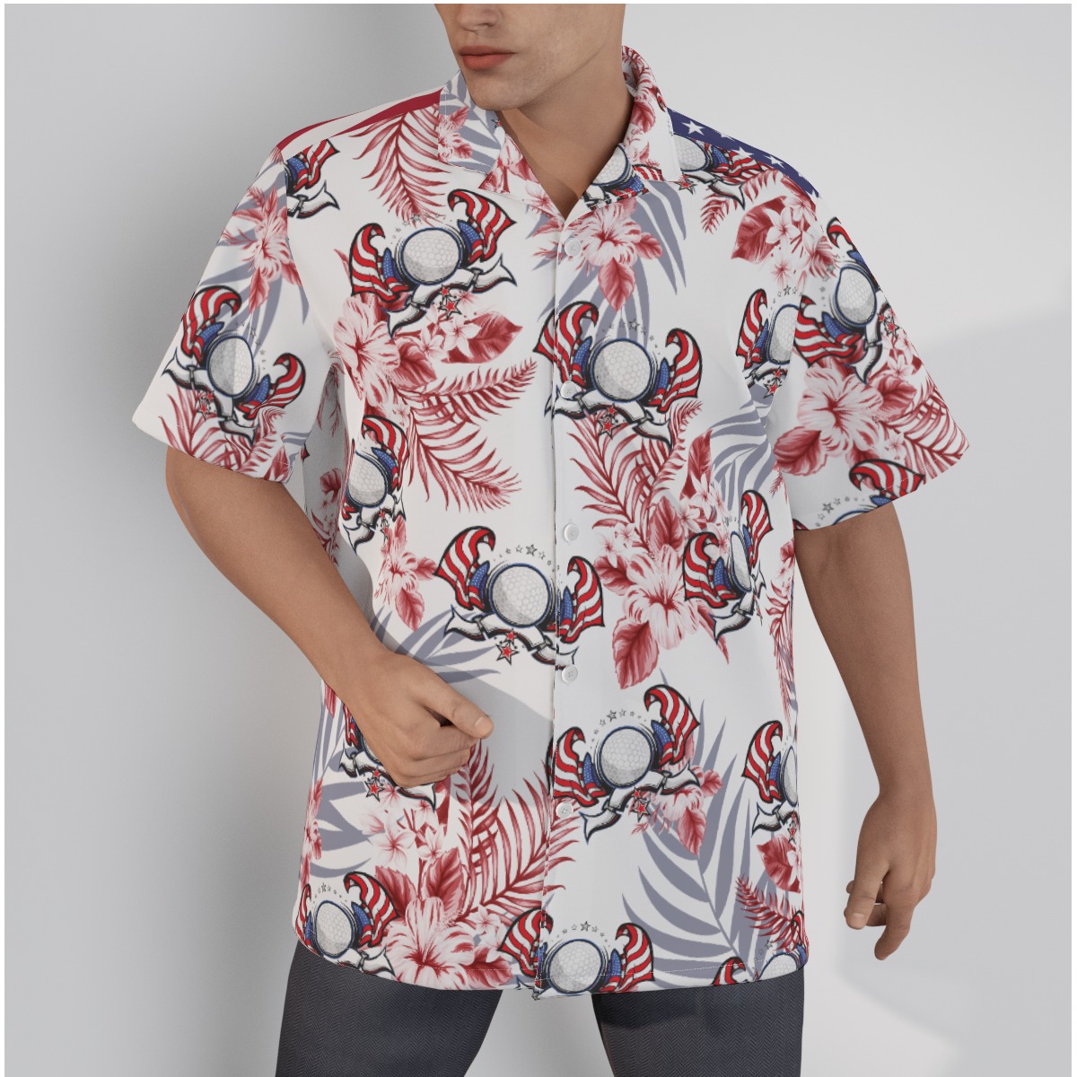 American Flag Hawaiian Golf Shirt Cotton For Men