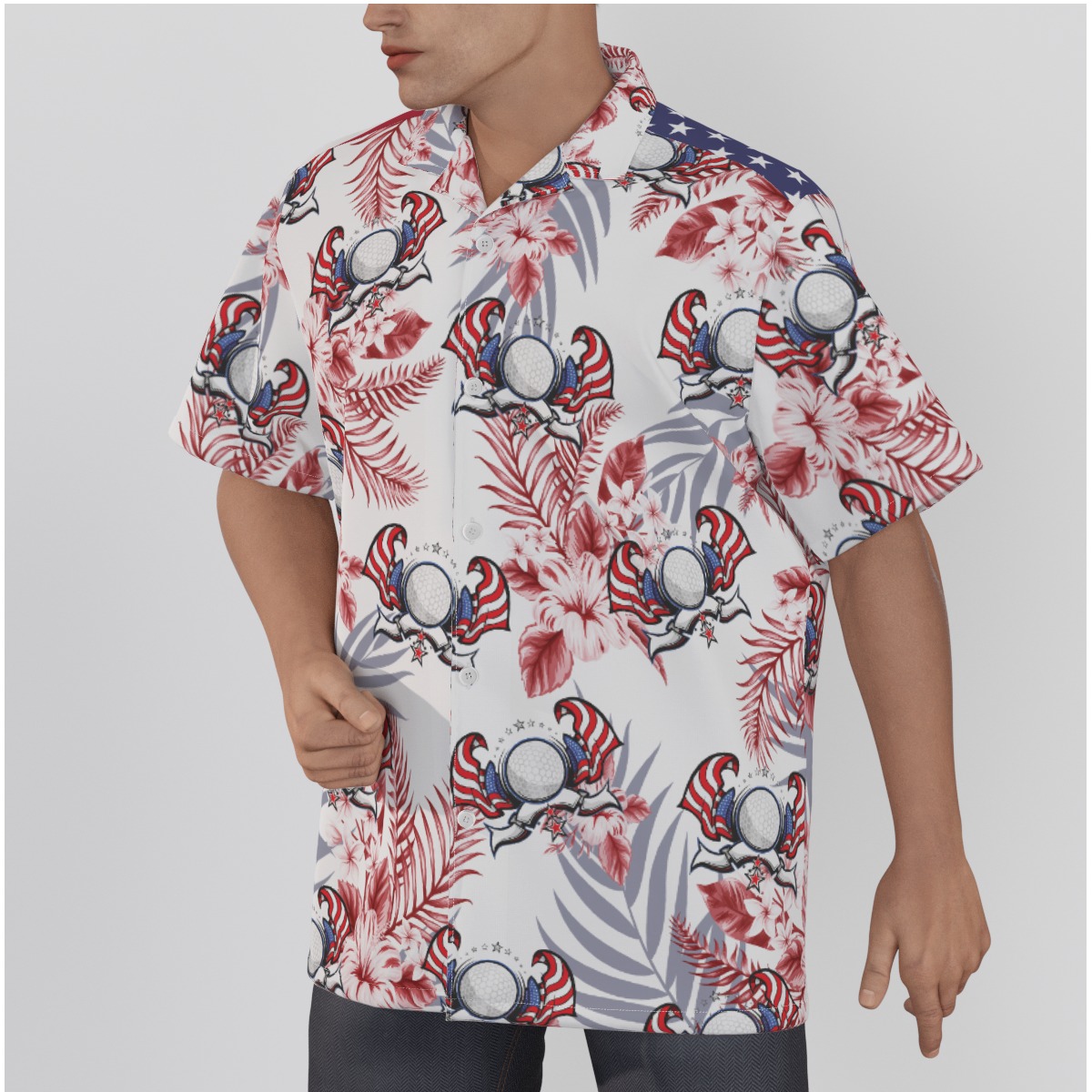 American Flag Hawaiian Golf Shirt Cotton For Men