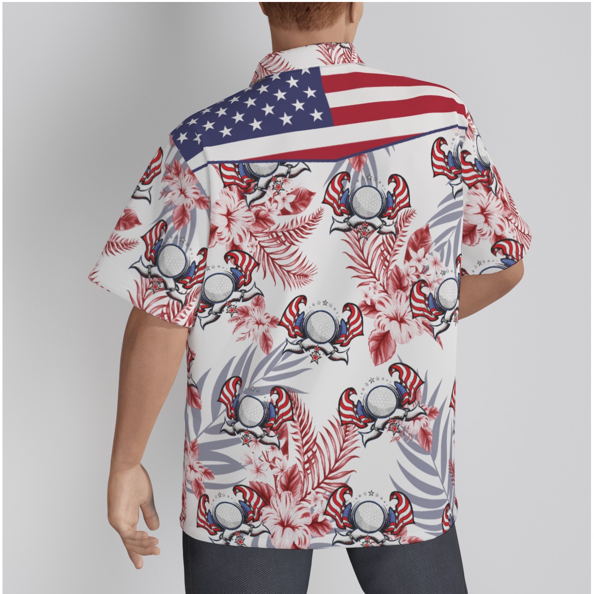 American Flag Hawaiian Golf Shirt Cotton For Men