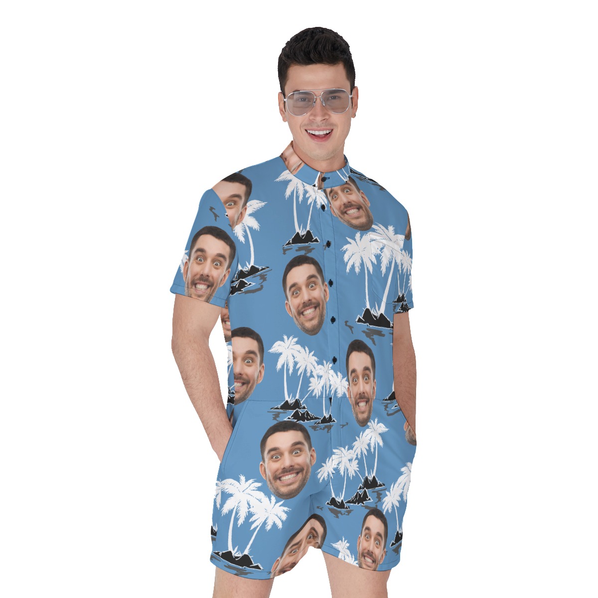 Funny Custom Face Palm Tree Hawaiian Romper For Men - variant image 1