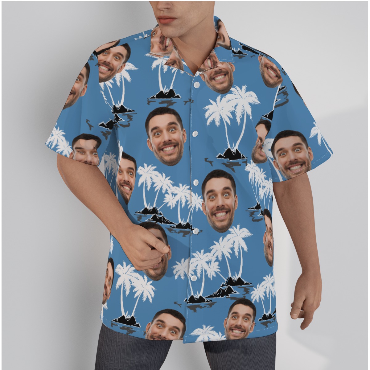 Palm Tree Custom Face Blue Hawaiian Shirt - variant image 1