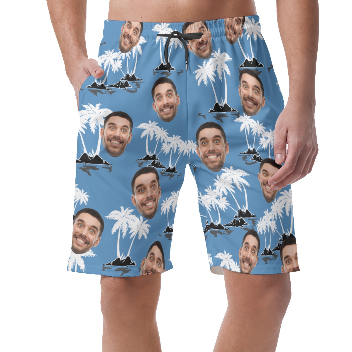 Funny Custom Face Palm Tree Blue Hawaiian Beach Shorts - variant image 1