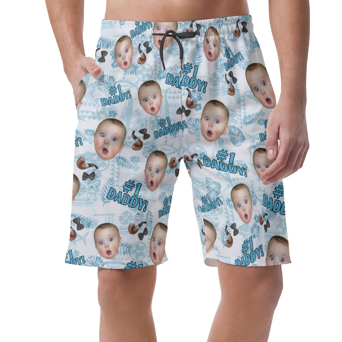 Cute Custom Face #1 Dad Hawaiian Beach Shorts For Men - variant image 1