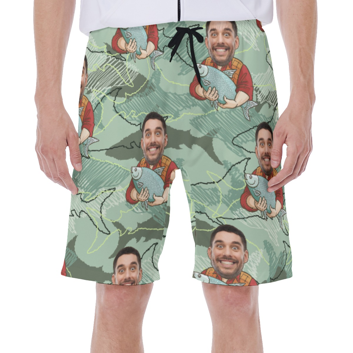 Custom Face Fishing Man Hawaiian Swim Trunks - variant image 1