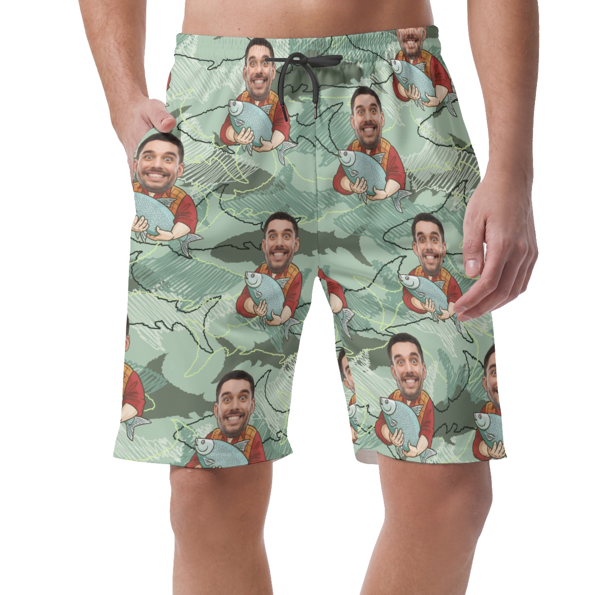 Custom Face Fishing Man Hawaiian Summer Beach Shorts - variant image 1