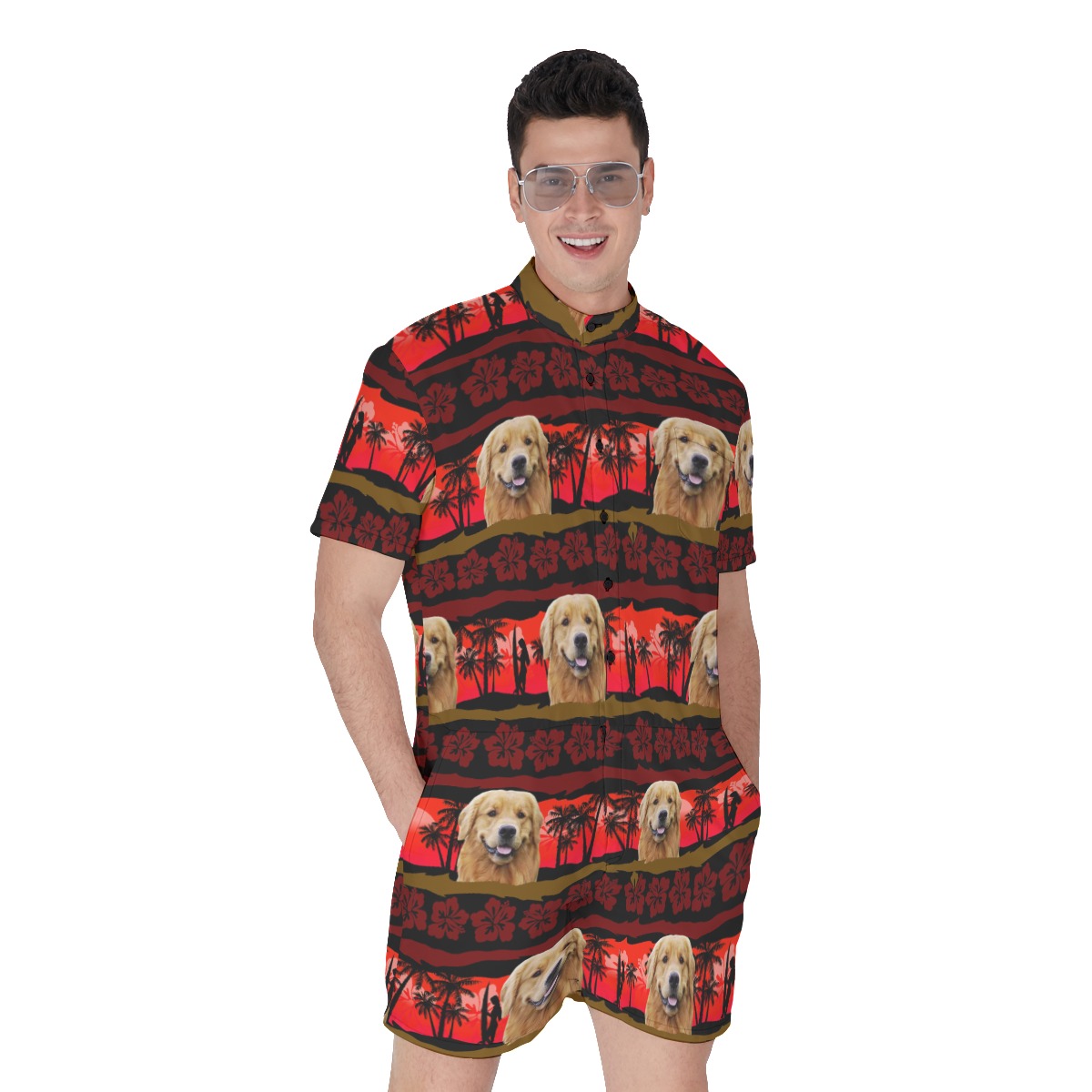 Customized Men's Hawaiian Romper With Dog Face - variant image 1