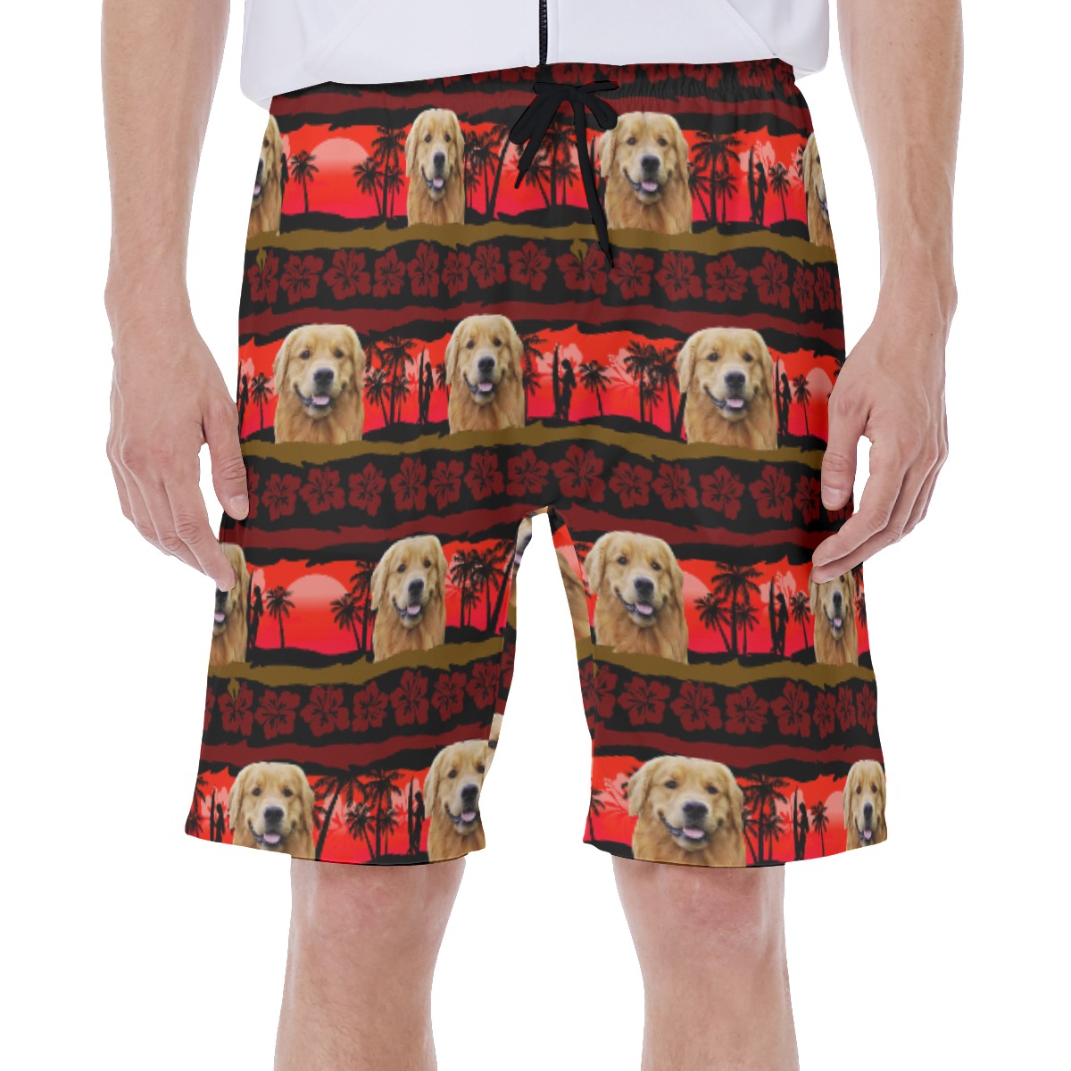 Funny Custom Dog Face Hawaiian Swim Trunks For Men - variant image 1
