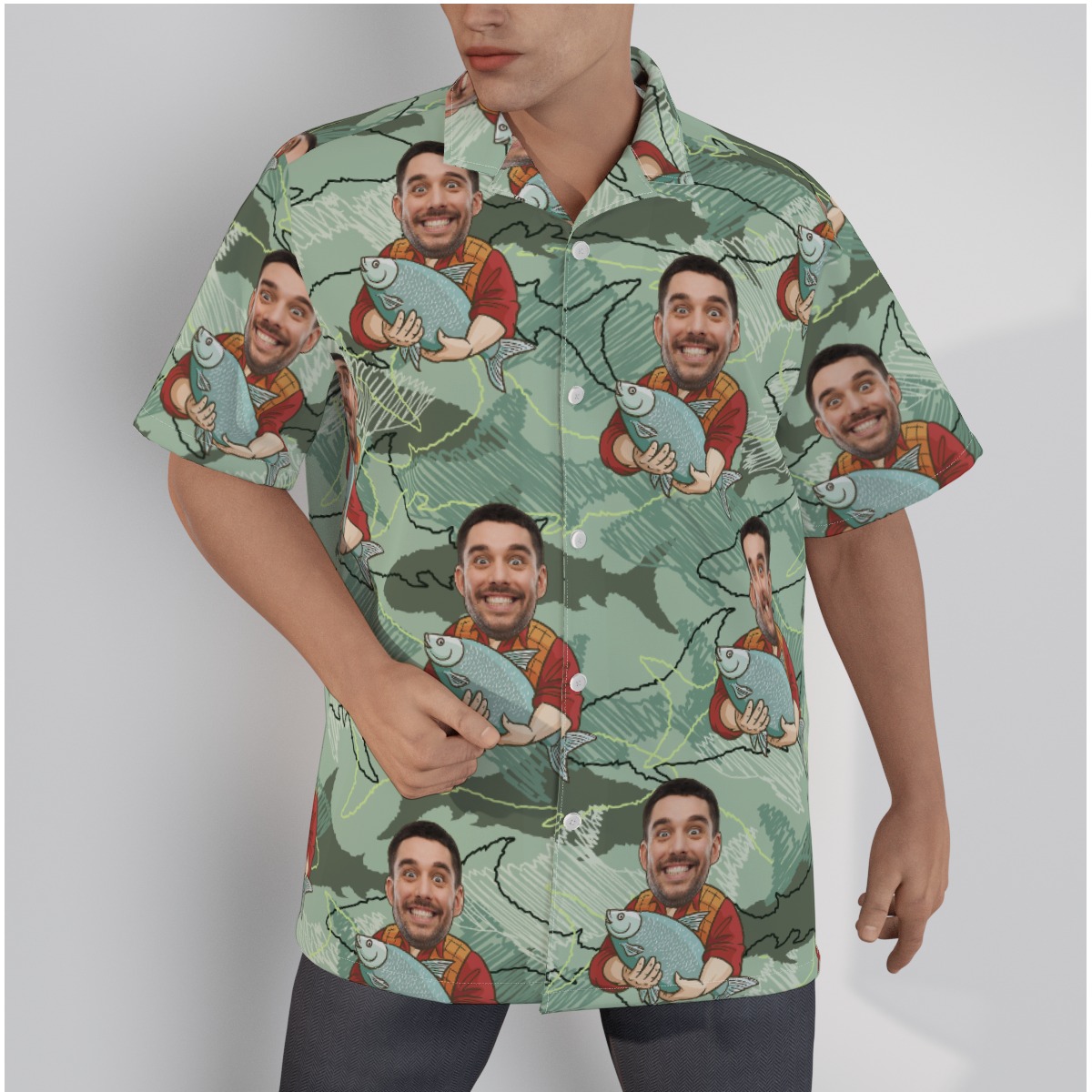 Custom Face Fishing Men Hawaiian Shirt - variant image 1