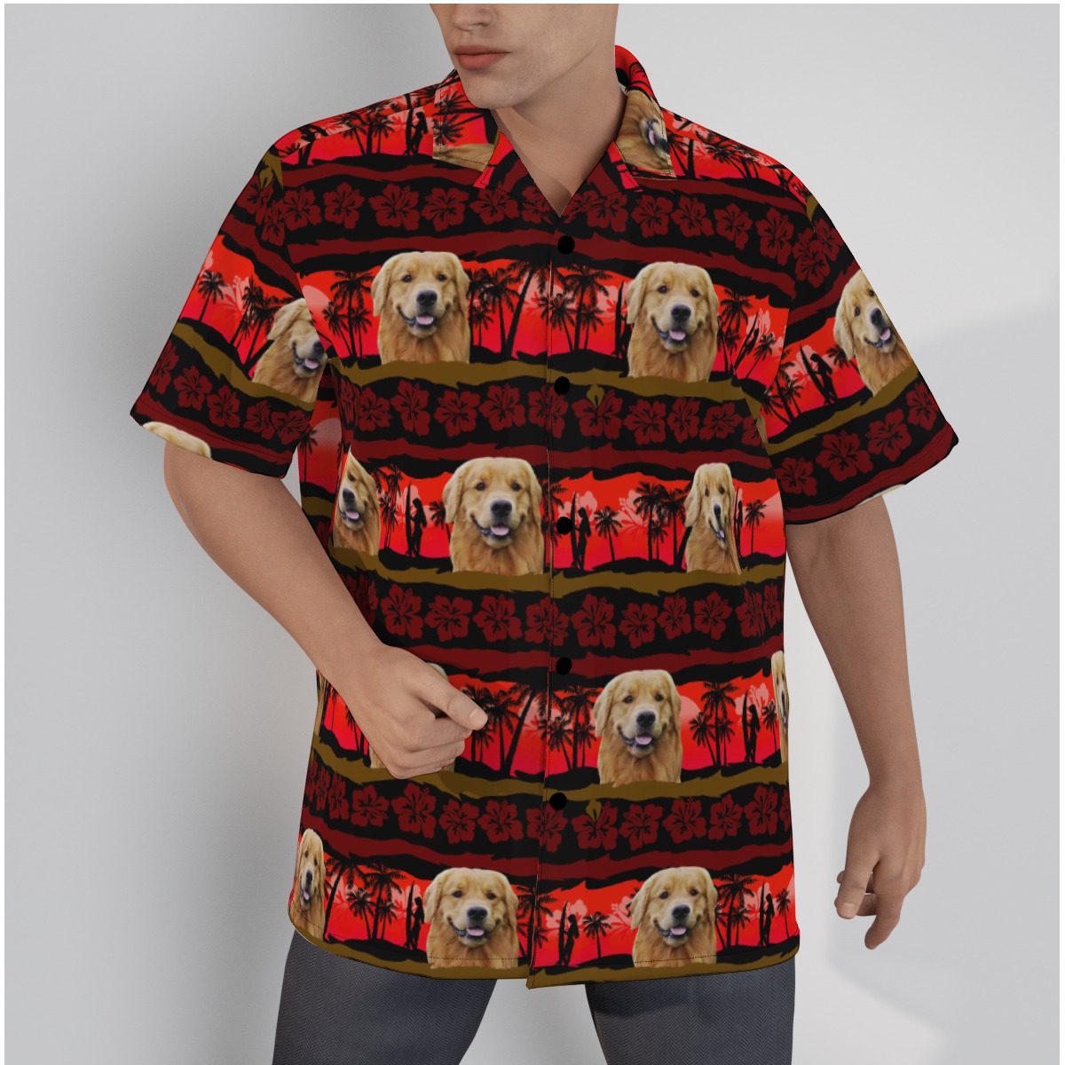 Custom Dog Face Vintage Red Hawaiian Shirt - variant image 1