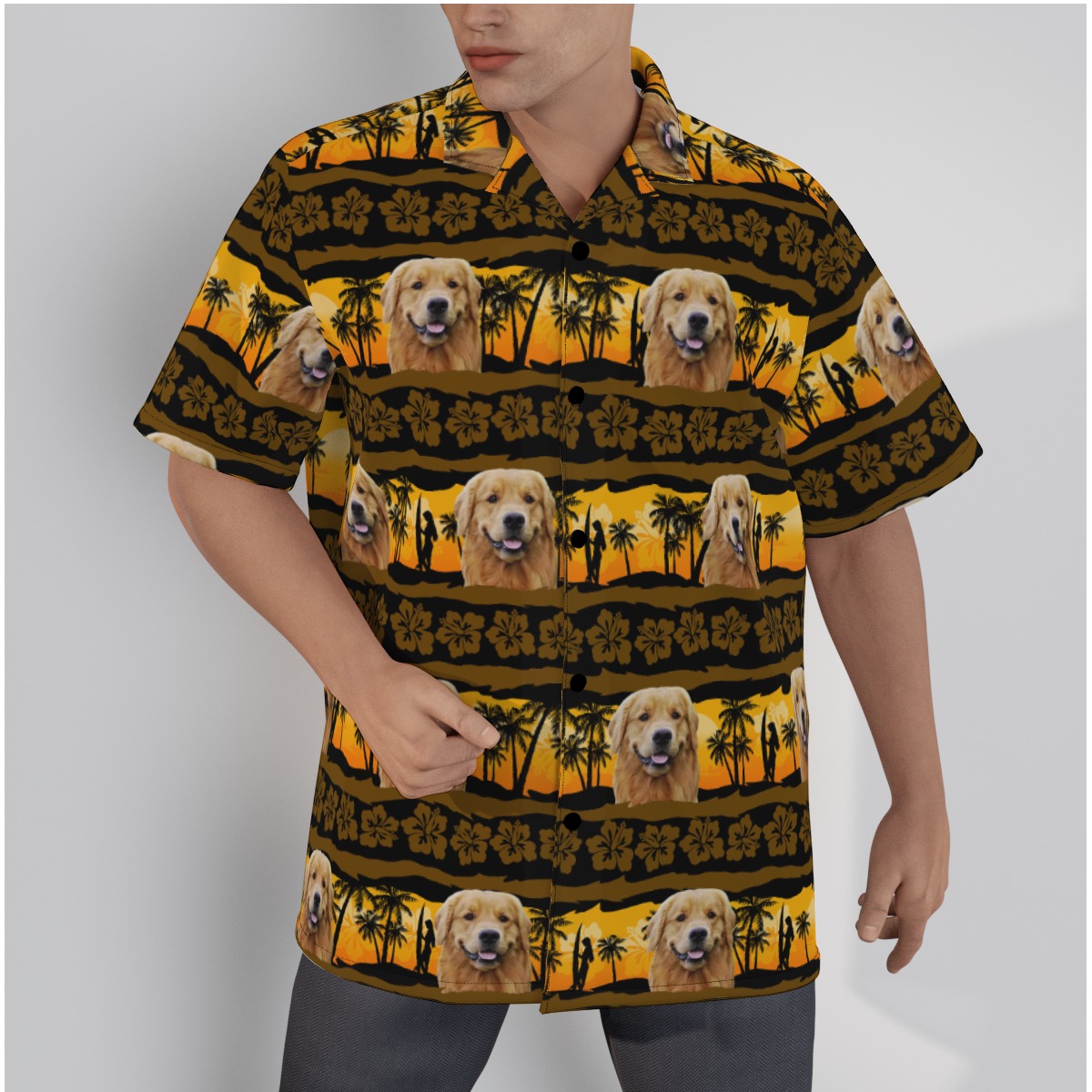 Custom Dog Face Yellow Hawaiian Shirt - variant image 1