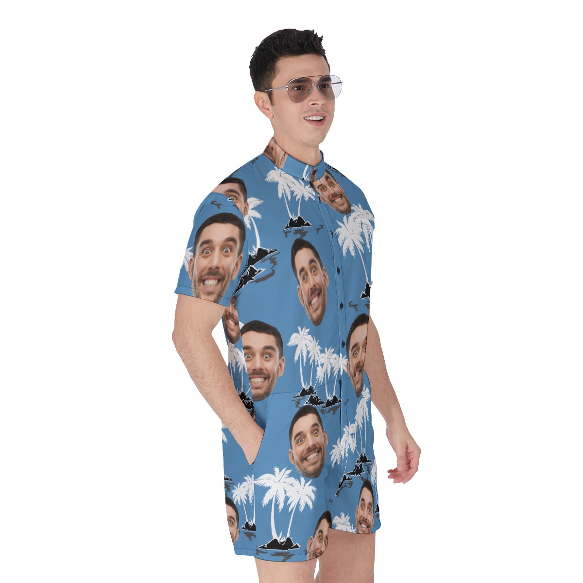 Funny Custom Face Palm Tree Hawaiian Romper For Men